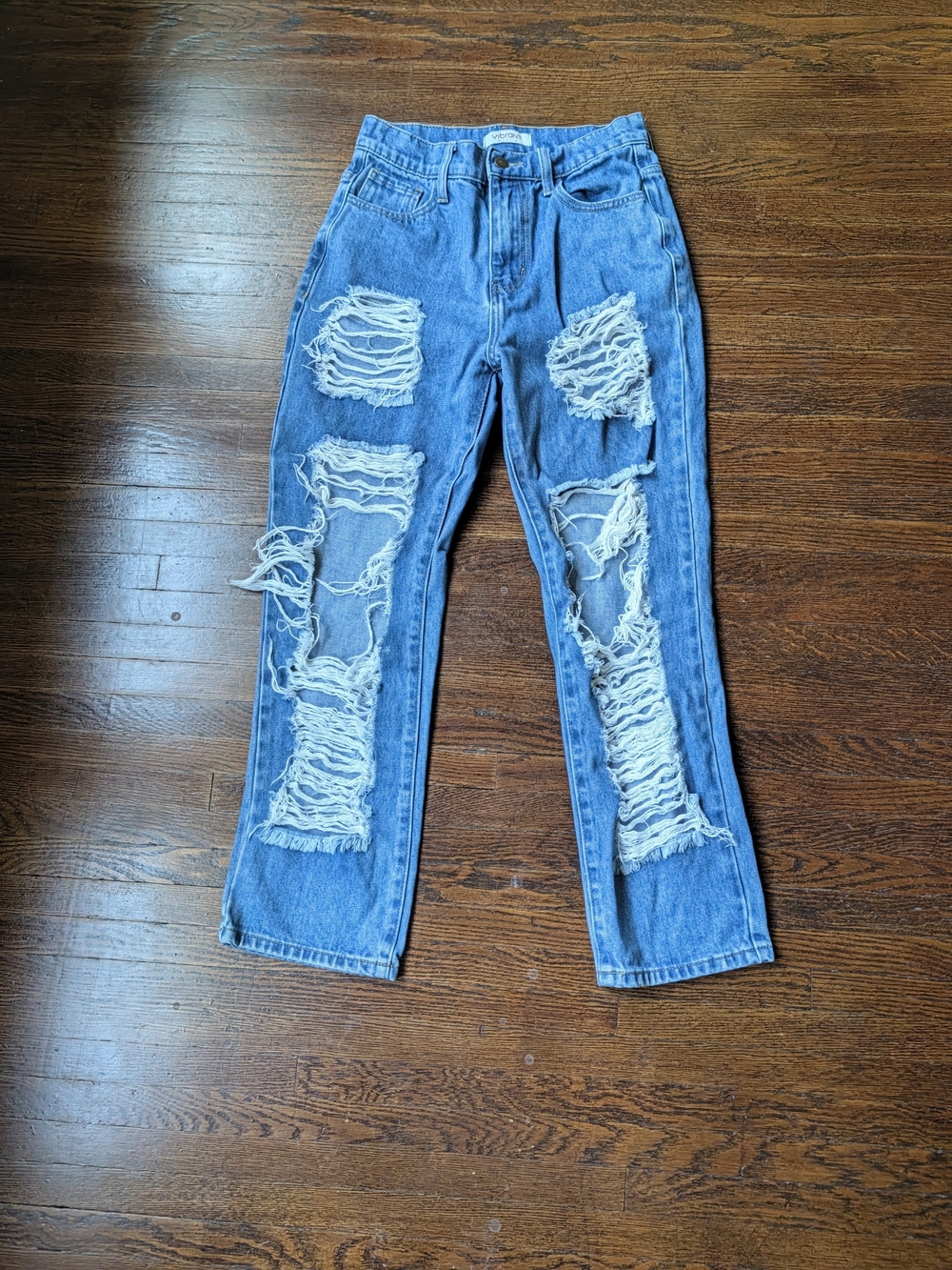 Vibrant M.I.U Straight Blue Women's Jeans Sz S Distressed Shredded Boho Denim